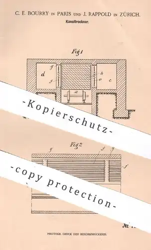 original Patent - C. E. Bourry , Paris , Frankreich | J. Rappold , Zürich , Schweiz | 1900 | Kanaltrockner | Trockner !