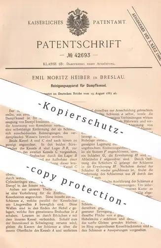 original Patent - Emil Moritz Heiber , Breslau , 1887 , Reinigungsapparat für Dampfkessel | Kessel , Dampfmaschine !!