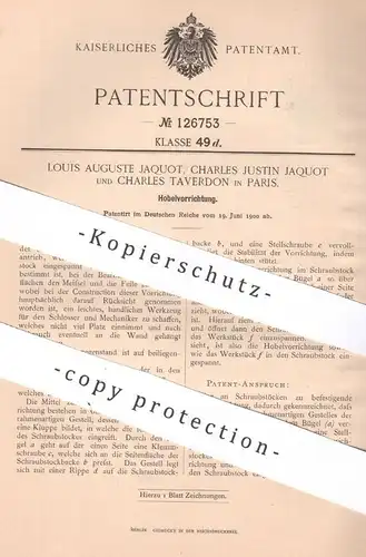 original Patent - Louis Auguste & Charles Justin Jaquot , Charles Taverdon , Paris , Frankreich | 1900 | Hobel | Metall