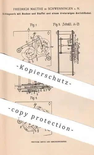 original Patent - Friedrich Mauthe , Schwenningen a. N. , 1900 , Schlagwerk mit Rechen und Staffel | Zeigerwerk , Uhr !!