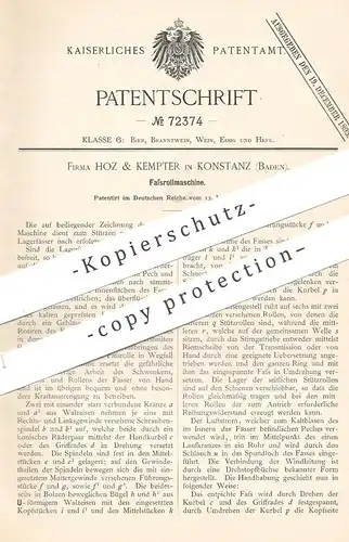 original Patent - Hoz & Kempter , Konstanz , 1893 , Fassrollmaschine | Fass , Fässer , Lagerfass , Wein , Bier !!