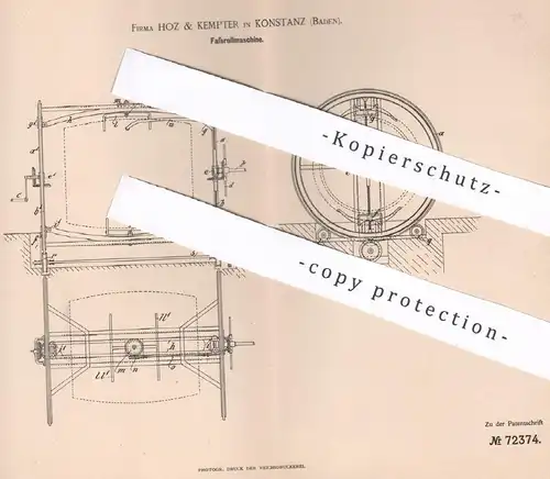 original Patent - Hoz & Kempter , Konstanz , 1893 , Fassrollmaschine | Fass , Fässer , Lagerfass , Wein , Bier !!