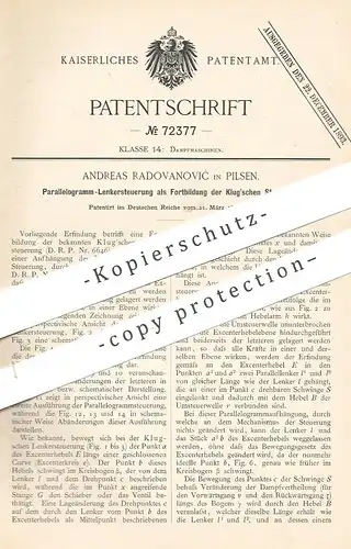 original Patent - Andreas Radovanovic , Pilsen 1893 , Parallelogramm Lenkersteuerung | Klug , Steuerung | Dampfmaschine
