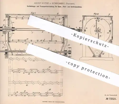 original Patent - Adolf Rothe , Königsberg / Preussen , 1893 , Sichtmaschine , Sortiermaschine | Mühle , Mühlen , Mehl