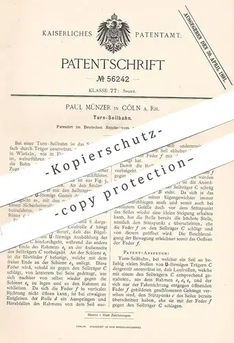 original Patent - Paul Münzer , Köln / Rhein , 1890 , Turn - Seilbahn | Bahn , Turner , Sport , Sportgerät !!