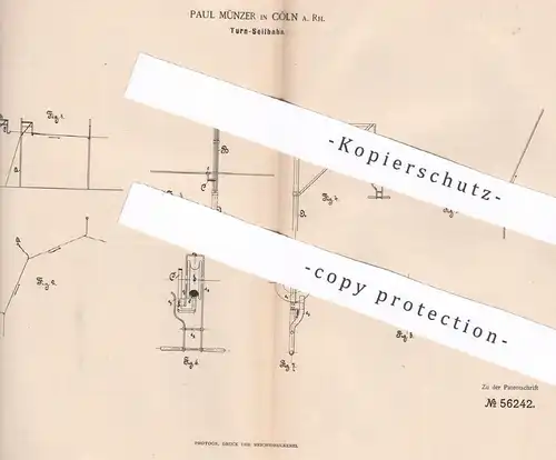 original Patent - Paul Münzer , Köln / Rhein , 1890 , Turn - Seilbahn | Bahn , Turner , Sport , Sportgerät !!