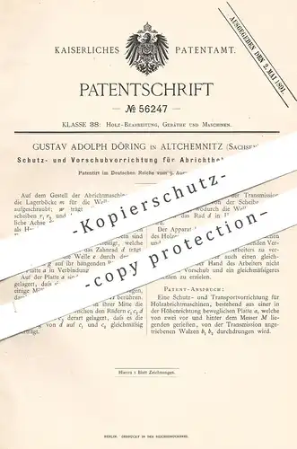 original Patent - Gustav Adolph Döring , Altchemnitz / Chemnitz 1890 | Schutz an Abrichthobelmaschine | Hobel , Tischler