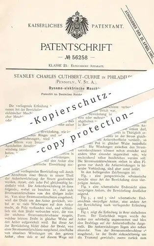 original Patent - Stanley Charles Cuthbert Currie , Philadelphia , Pennsylvania USA , 1889 , elektrisches Dynamo | Motor