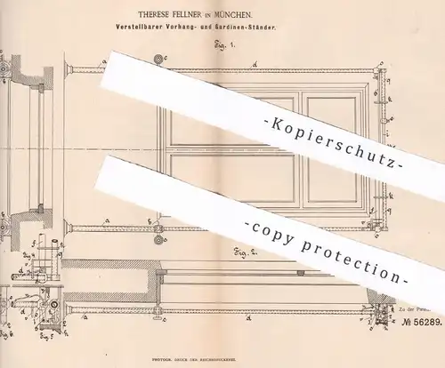 original Patent - Therese Fellner , München , 1890 , Ständer für Vorhang u. Gardine | Gardinen , Fenster , Jalousie !!!