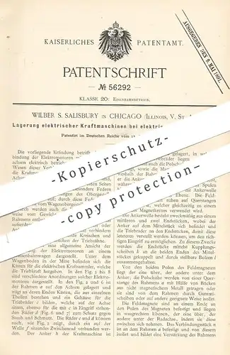 original Patent - Wilber S. Salisbury , Chicago , Illinois , USA , 1889 , elektr. Kraftmaschinen an elektr. Eisenbahnen