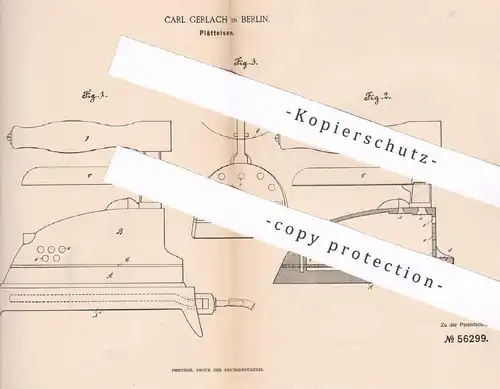 original Patent - Carl Gerlach , Berlin , 1890 , Plätteisen | Gasplätteisen , Gas - Bügeleisen , Bügeln , Wäscherei !!!