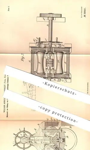 original Patent - William Arnold , Barnsley , York , England , 1886 , Walzwerk für tonnenförmige Schüsse für Dampfkessel