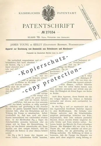 original Patent - James Young , Kelly , Renfrew , England , 1883 , Gewinnung von Ammoniak aus Abwasser | Zuckerfabrik !!