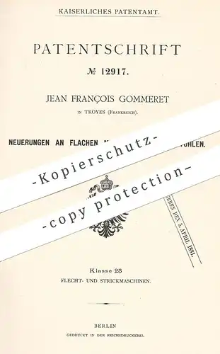 original Patent - Jean François Gommeret , Troyes , Frankreich  1880 , mechanische Kulierstühle | Kulierstuhl | Webstuhl