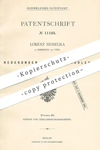 original Patent - Lorenz Nemelka , Wien / Simmering , 1879 , Walzenmühle | Walze - Mühle | Mühlen | Walzwerk | Müller
