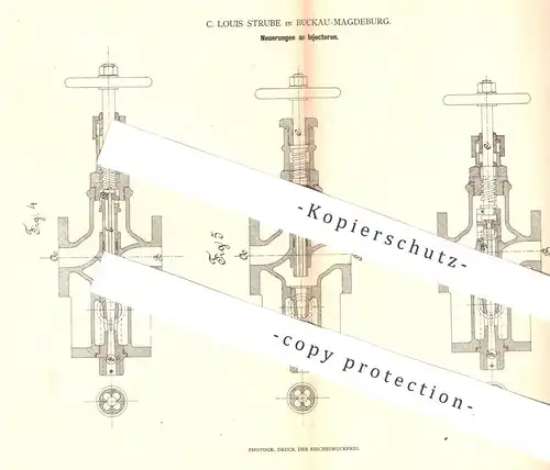 original Patent - C. Louis Strube , Magdeburg / Buckau , 1879 , Injektoren | Injektor | Pumpe , Pumpen !!!