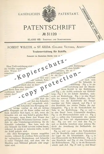 original Patent - Robert Wilcox , St. Kilda , Victoria , Australien , 1884 , Antrieb für Schiffe | Schiff , Propeller !!