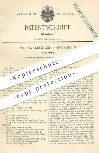 original Patent - Emil Schlesinger , Pforzheim , 1888 , Federring | Schmuck , Uhr , Uhren , Kette , Schlüsselring , Ring