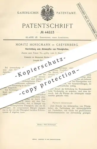 original Patent - Moritz Honigmann , Grevenberg 1888 | Abdampfen von Flüssigkeiten | Dampfkessel , Wasserkessel , Kessel