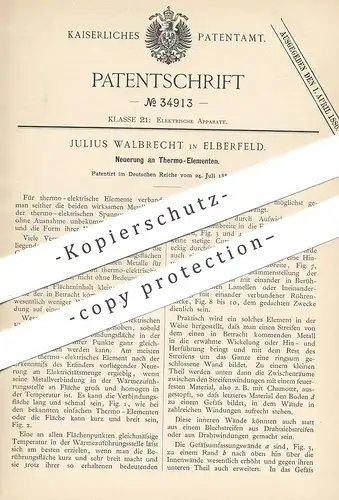 original Patent - Julius Walbrecht , Elberfeld , 1885 , Thermo - Elemente | Elektrik , Elektriker , Strom , Wärme !!!