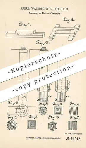 original Patent - Julius Walbrecht , Elberfeld , 1885 , Thermo - Elemente | Elektrik , Elektriker , Strom , Wärme !!!