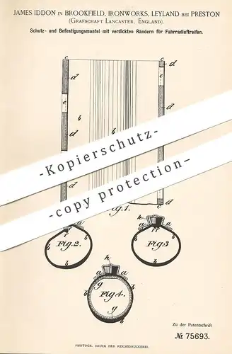 original Patent - James Iddon , Brookfield , Ironworks , Leyland / Preston , Lancaster , England 1893 | Fahrrad - Reifen