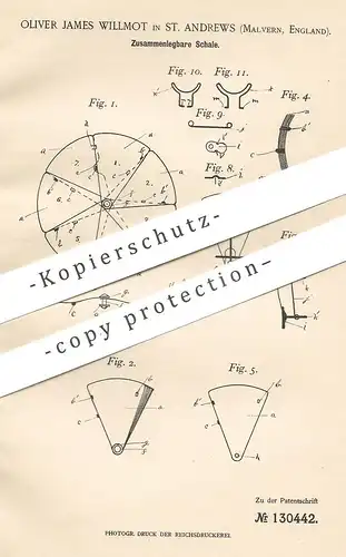 original Patent - Oliver James Willmot , St. Andrews , Malvern , England , 1901 , Zusammenlegbare Schale | Aschenbecher