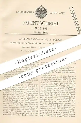 original Patent - Andreas Radovanovic , Zürich , Schweiz , 1901 , Explosionskraftmaschine | Gasmotor | Gas - Motor !!!
