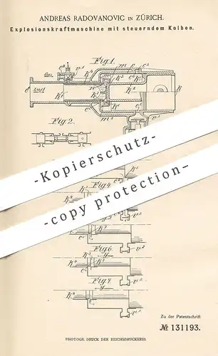 original Patent - Andreas Radovanovic , Zürich , Schweiz , 1901 , Explosionskraftmaschine | Gasmotor | Gas - Motor !!!