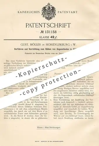 original Patent - Gust. Möller , Hohenlimburg , 1901 , Glühen von Gegenständen im Glühtopf | Metall , Eisen , Stahl !!!
