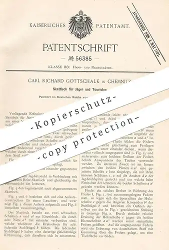 original Patent - Carl Richard Gottschalk , Chemnitz , 1890 , Skattisch für Jäger , Wanderer | Skat - Tisch | Hocker !