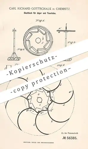 original Patent - Carl Richard Gottschalk , Chemnitz , 1890 , Skattisch für Jäger , Wanderer | Skat - Tisch | Hocker !