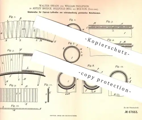 original Patent - Walter Swain , William Philipson , Astley Bridge , Hillfold Mill / Bolton , England | Fahrrad - Reifen