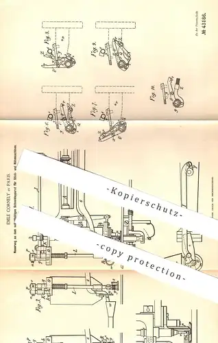 original Patent - Emile Cornely , Paris , Frankreich , 1887 , Schneideapparat für Strickmaschine , Nähmaschine | Nähen