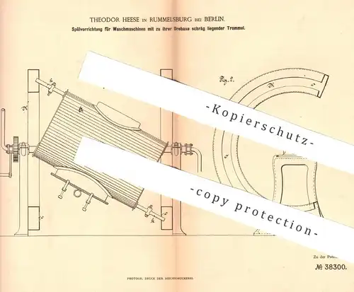 original Patent - Theodor Heese , Berlin / Rummelsburg , 1886 , Spülvorrichtung für Waschmaschine | Wäschetrommel !!