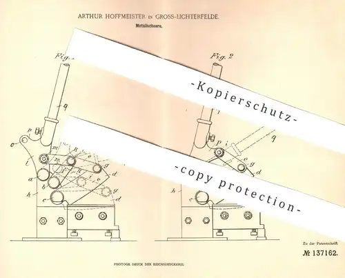 original Patent - Arthur Hoffmeister , Berlin / Groß Lichterfelde , 1901 , Metallschere | Blechschere | Metall - Schere