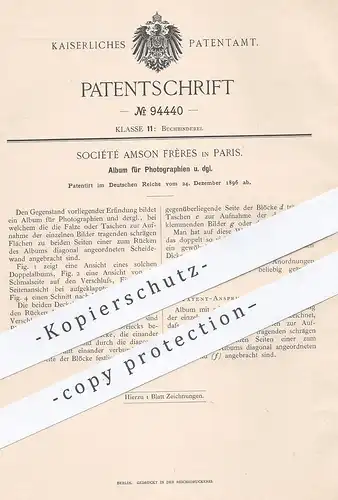 original Patent - Société Amson Frères , Paris , Frankreich , 1896 , Album für Photographien | Fotoalbum , Bilder , Foto