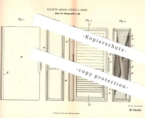 original Patent - Société Amson Frères , Paris , Frankreich , 1896 , Album für Photographien | Fotoalbum , Bilder , Foto