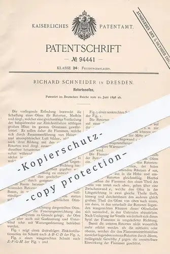 original Patent - Richard Schneider , Dresden , 1896 , Retortenofen | Ofen , Öfen , Ofenbauer , Feuerung , Heizung !!!