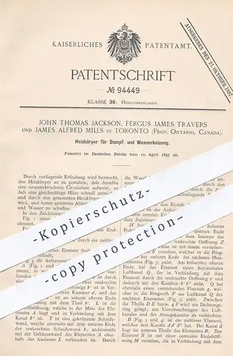 original Patent - John Thomas Jackson , Fergus James Travers , James Alfred Mills , Toronto  Kanada , 1897 | Heizkörper