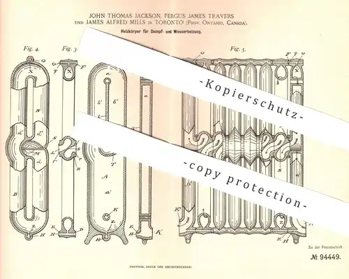 original Patent - John Thomas Jackson , Fergus James Travers , James Alfred Mills , Toronto  Kanada , 1897 | Heizkörper