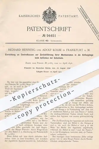 original Patent - Richard Henning , Adolf Kolbe , Frankfurt / Main  1896 , Kontrollkasse | Kasse , Kassen , Kassensystem