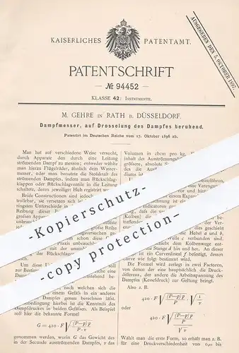 original Patent - M. Gehre , Rath / Düsseldorf , 1896 , Dampfmesser | Dampfkessel , Dampfmaschine , Dampf !!