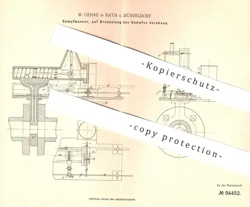 original Patent - M. Gehre , Rath / Düsseldorf , 1896 , Dampfmesser | Dampfkessel , Dampfmaschine , Dampf !!