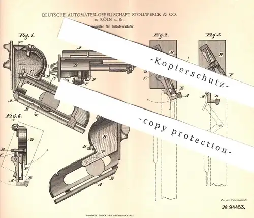 original Patent - Dt. Automaten Ges. Stollwerck & Co. , Köln / Rhein , 1897 , Münzprüfer für Automat | Kasse , Münzen !!
