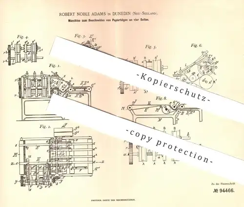 original Patent - Robert Noble Adams , Dunedin , Neuseeland , 1896 , Beschneiden von Papierbögen an 4 Seiten | Papier !!