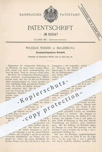 original Patent - Wilhelm Wiemer , Magdeburg , 1894 , Zusammenklappbares Ruhebett | Bett , Betten , Möbel , Sofa , Couch