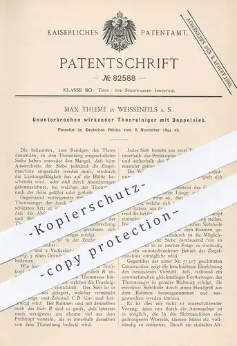 original Patent - Max Thieme , Weissenfels , 1894 , Tonreiniger mit Doppelsieb | Ton , Stein , Gestein !!