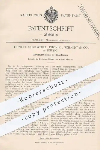 original Patent - Musikwerke Phönix , Schmidt & Co. Leipzig , 1891 , Anreißen der Stahlstimmen | Musikinstrument , Musik