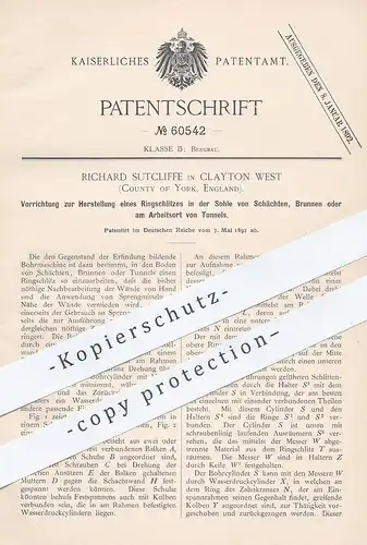 original Patent - Richard Sutcliffe , Clayton West , York , England , 1891 , Ringschlitz in Schacht , Brunnen , Tunnel